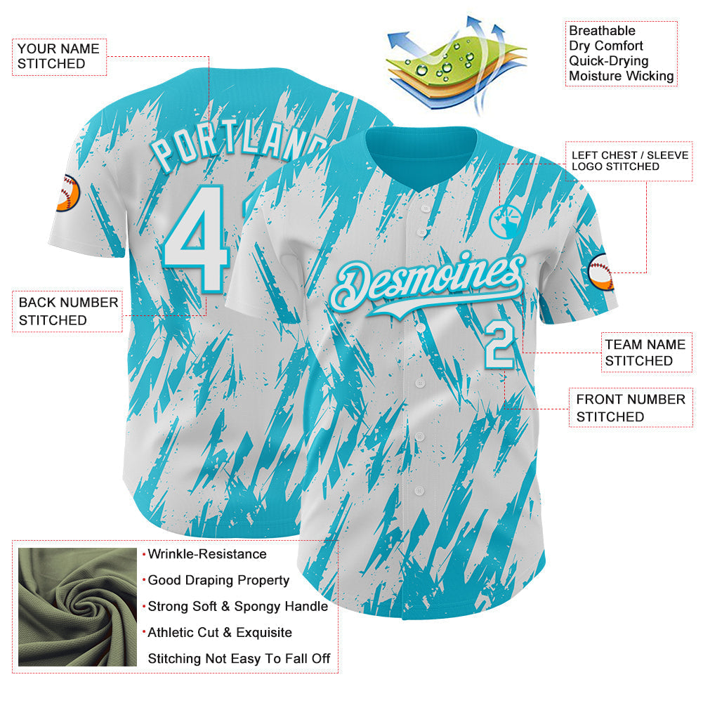 Custom White Lakes Blue Splatter Torn Sharp Brush Stroke Authentic Baseball Jersey baseball jersey product view 3