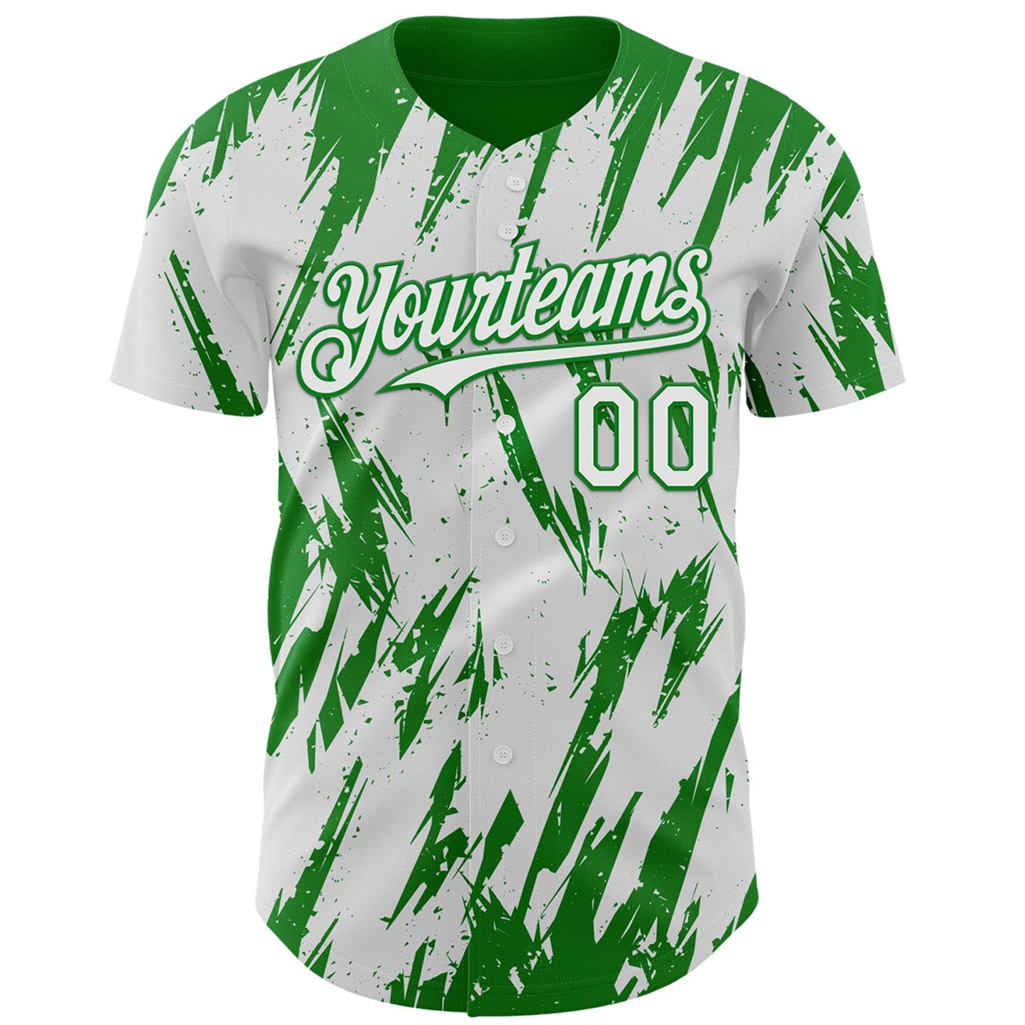 Custom White Grass Green Splatter Torn Sharp Brush Stroke Authentic Baseball Jersey baseball jersey product view 2