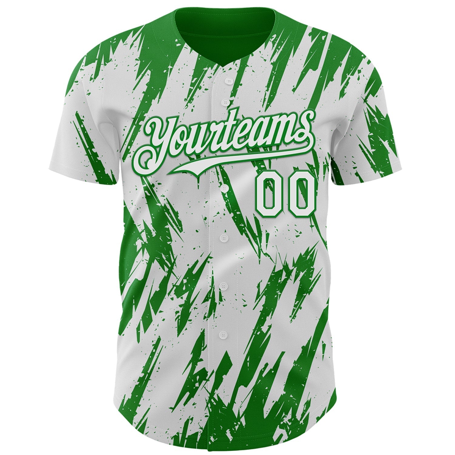 Custom White Grass Green Splatter Torn Sharp Brush Stroke Authentic Baseball Jersey baseball jersey product view 2