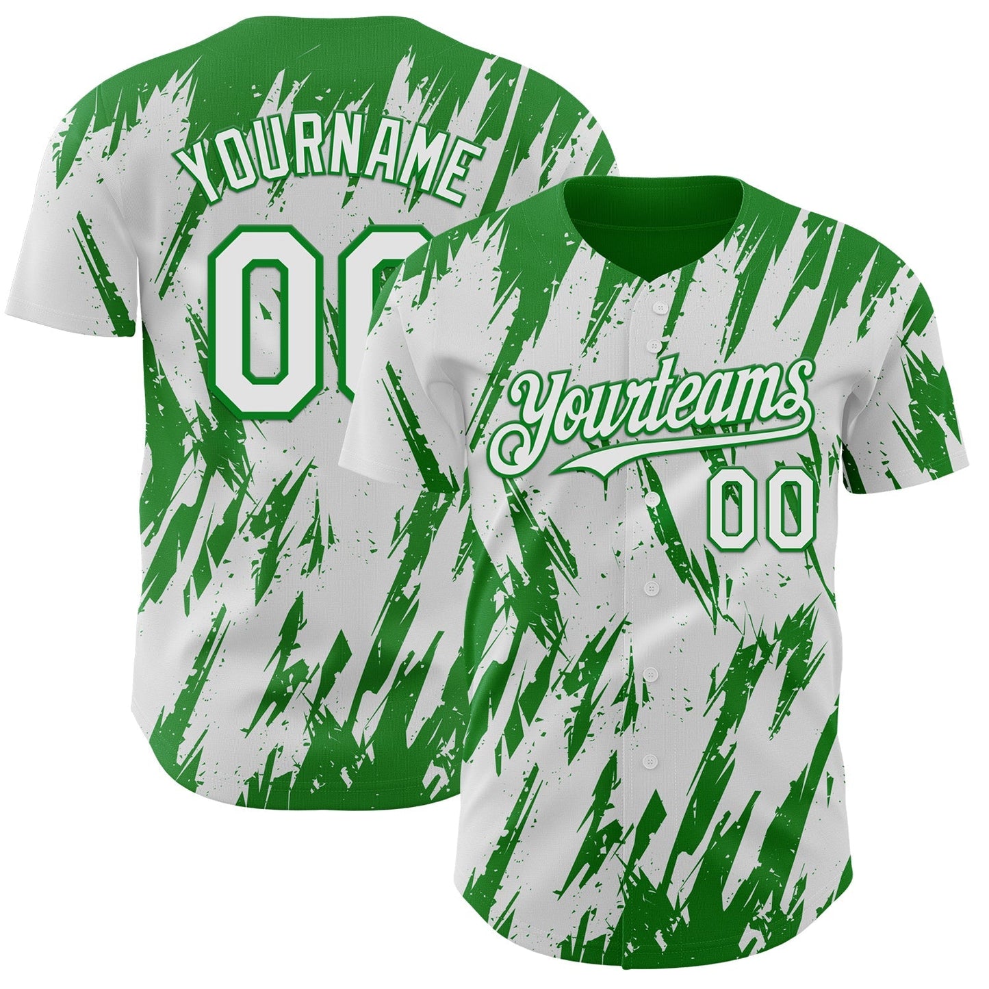Custom White Grass Green Splatter Torn Sharp Brush Stroke Authentic Baseball Jersey baseball jersey product view 1