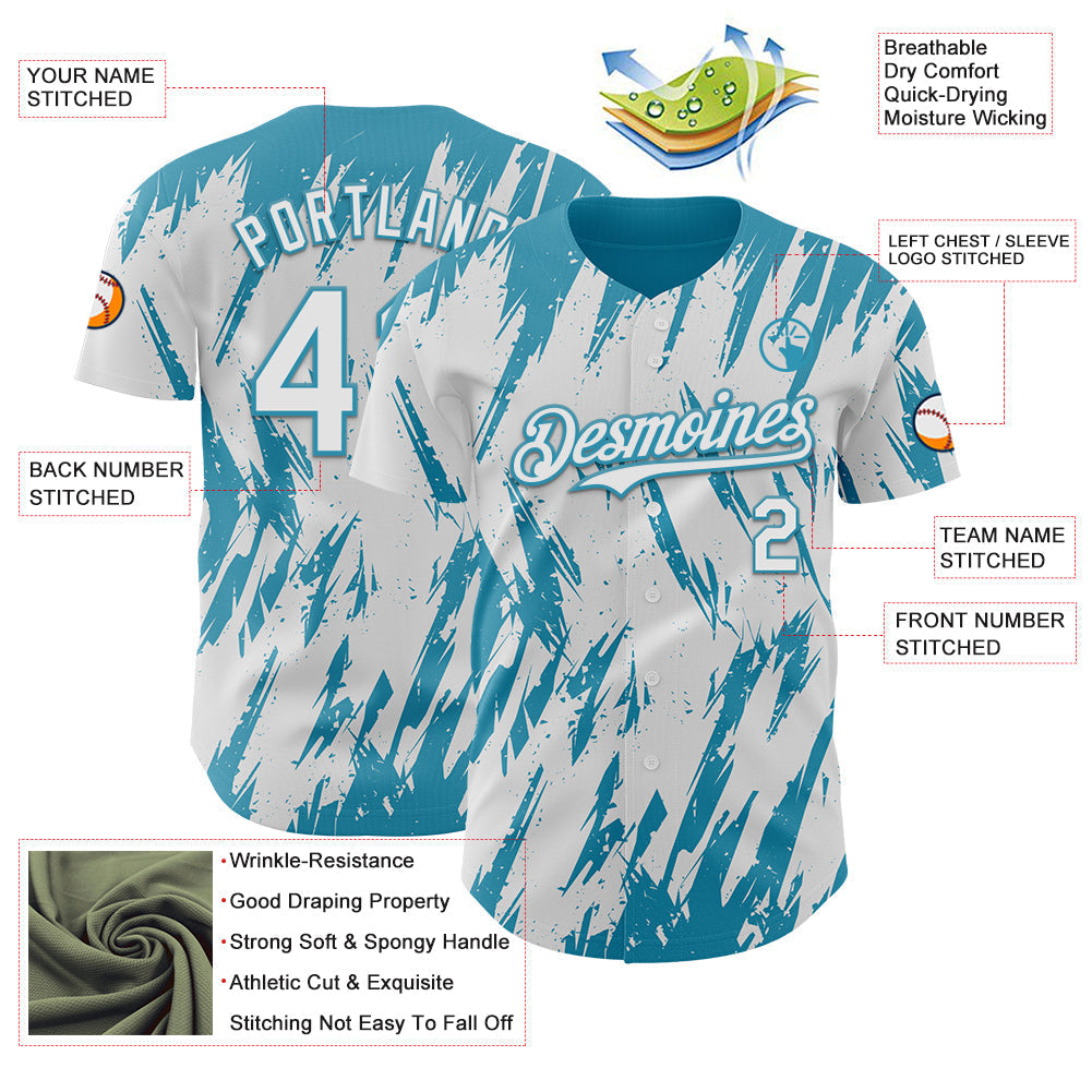 Custom White Panther Blue Splatter Torn Sharp Brush Stroke Authentic Baseball Jersey baseball jersey product view 3