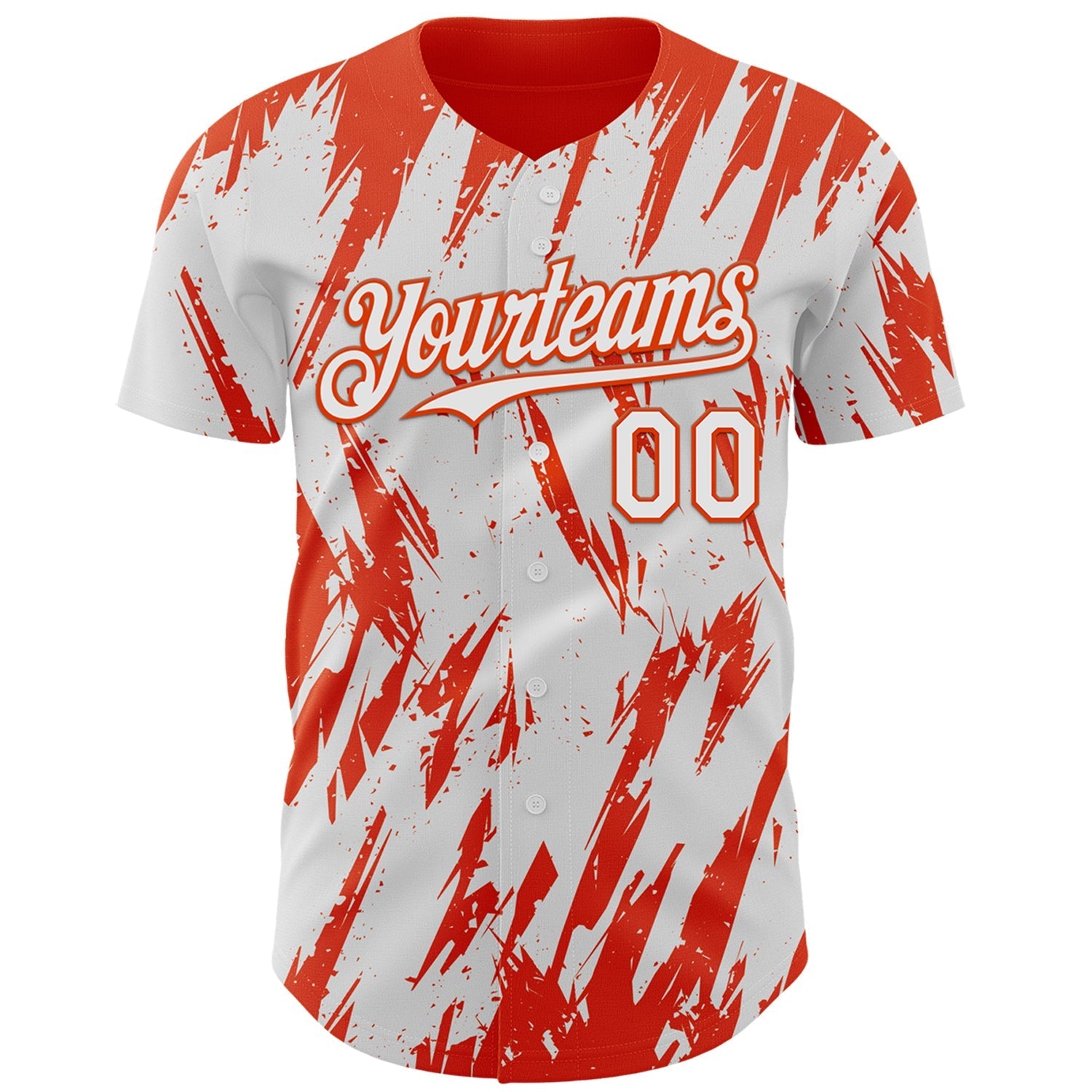 Custom White Orange Splatter Torn Sharp Brush Stroke Authentic Baseball Jersey baseball jersey product view 2