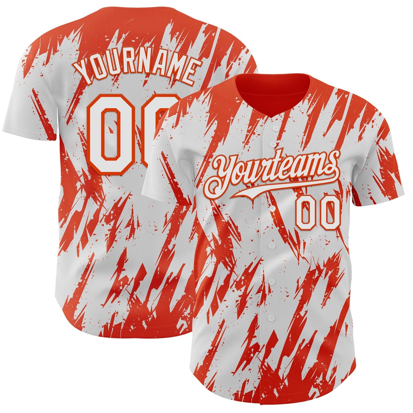 Custom White Orange Splatter Torn Sharp Brush Stroke Authentic Baseball Jersey baseball jersey product view 1