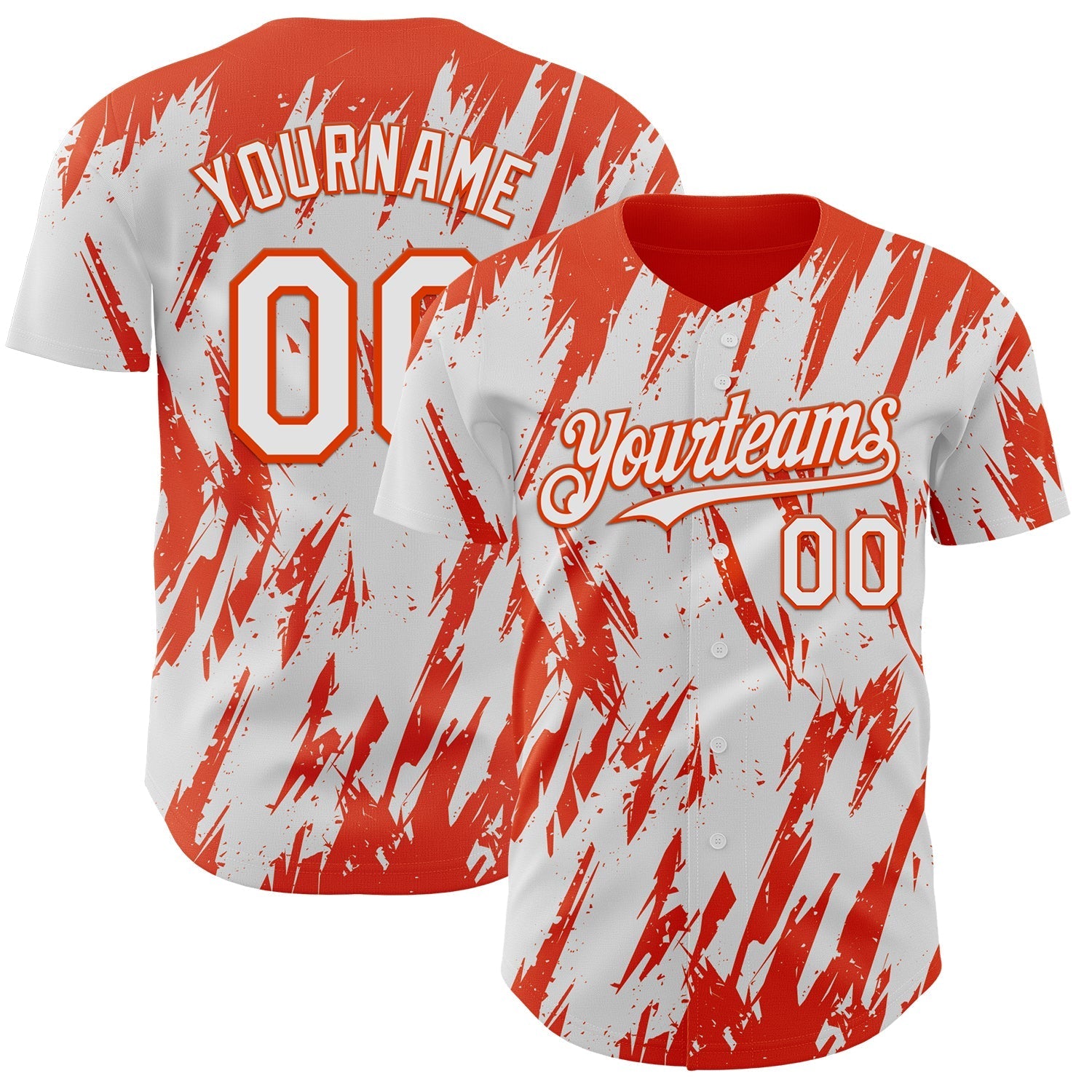 Custom White Orange Splatter Torn Sharp Brush Stroke Authentic Baseball Jersey baseball jersey product view 1