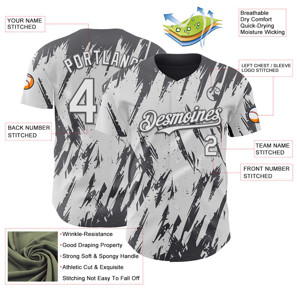 Custom White Steel Gray Splatter Torn Sharp Brush Stroke Authentic Baseball Jersey baseball jersey product view 3