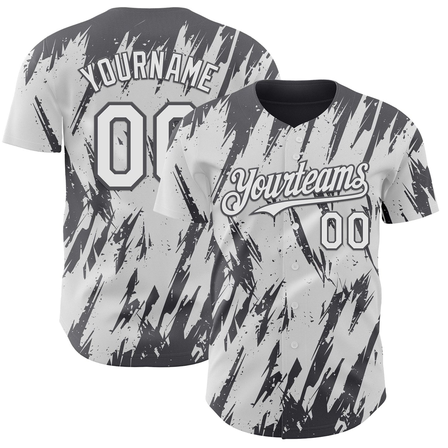 Custom White Steel Gray Splatter Torn Sharp Brush Stroke Authentic Baseball Jersey baseball jersey product view 1