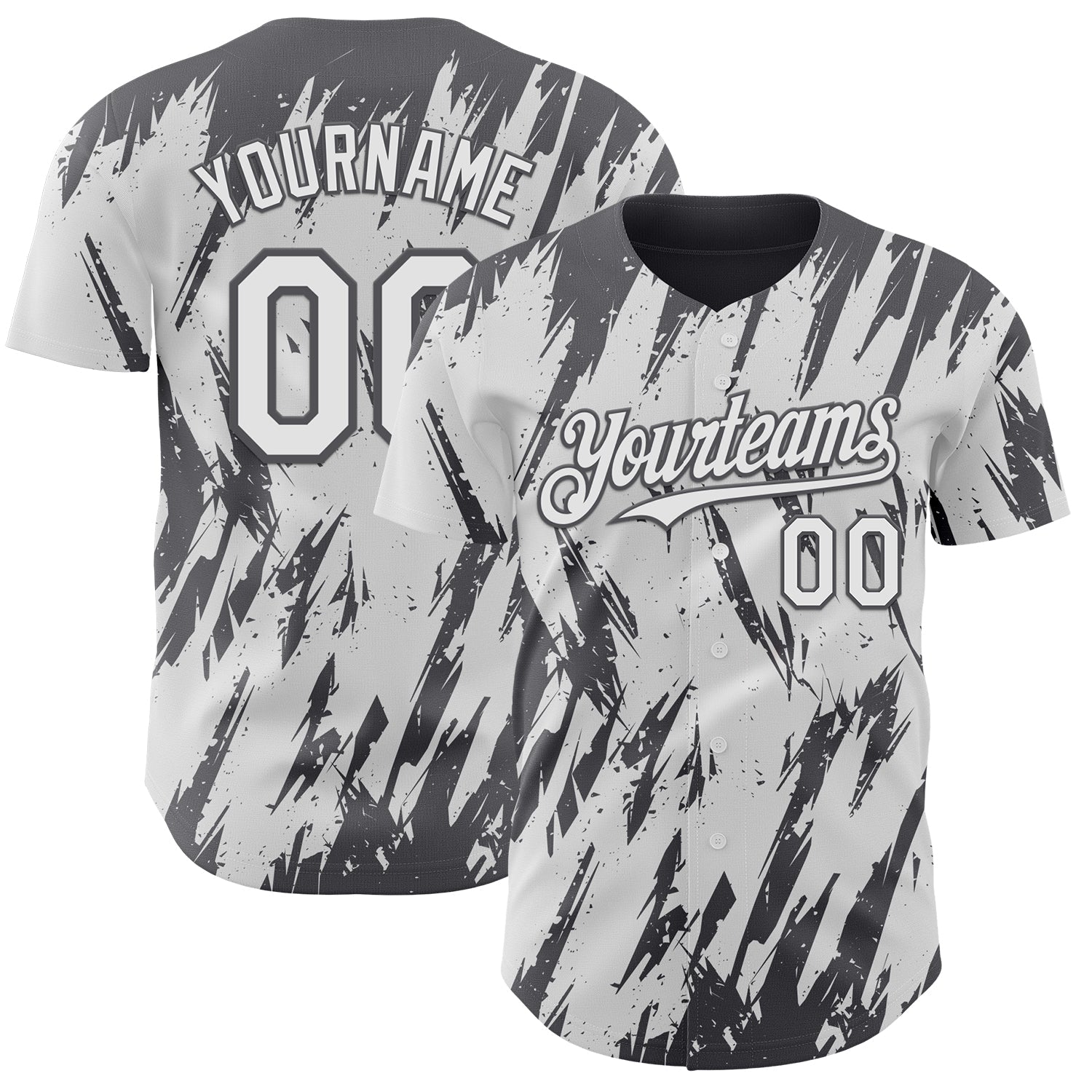 Custom White Steel Gray Splatter Torn Sharp Brush Stroke Authentic Baseball Jersey baseball jersey product view 1