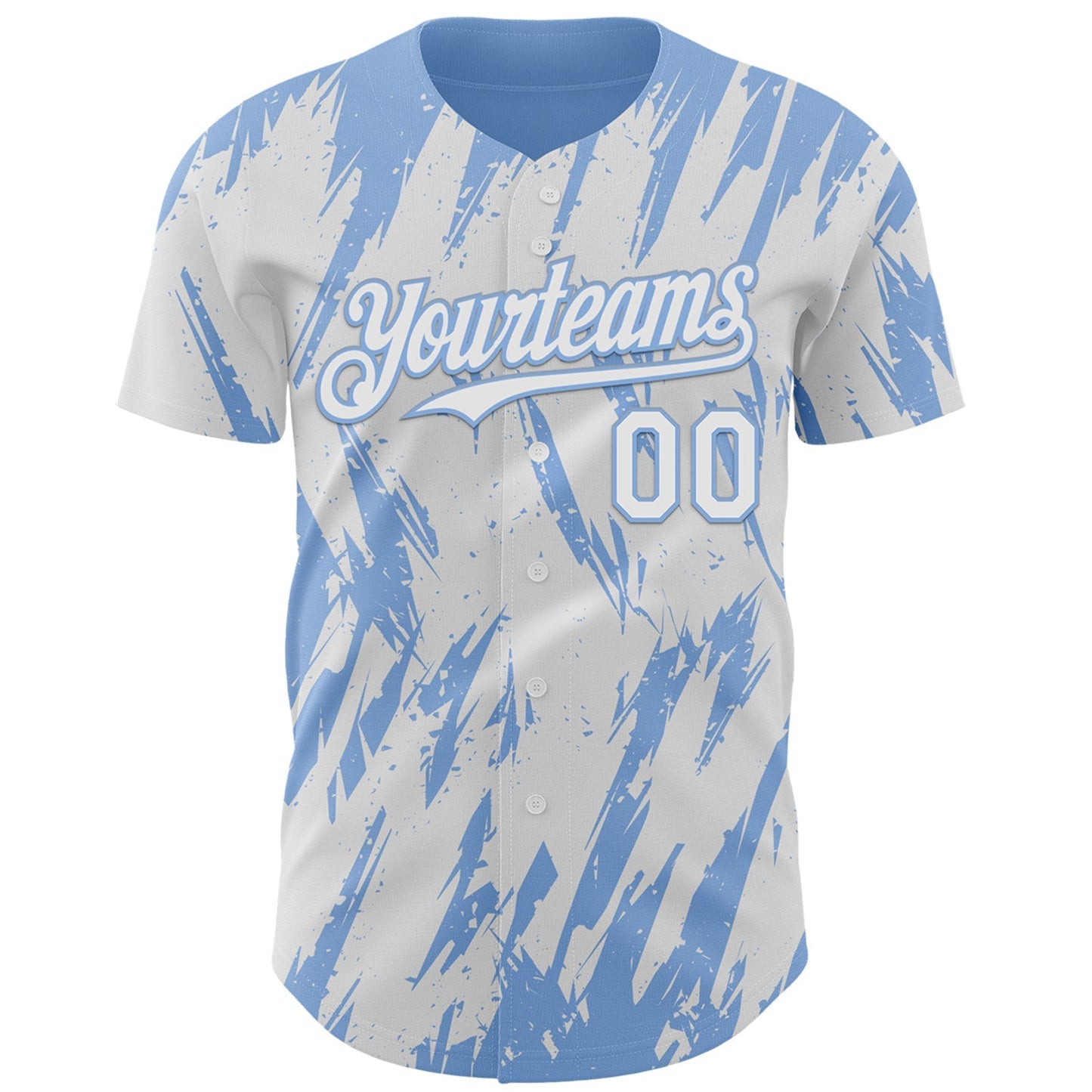Custom White Light Blue Splatter Torn Sharp Brush Stroke Authentic Baseball Jersey baseball jersey product view 2