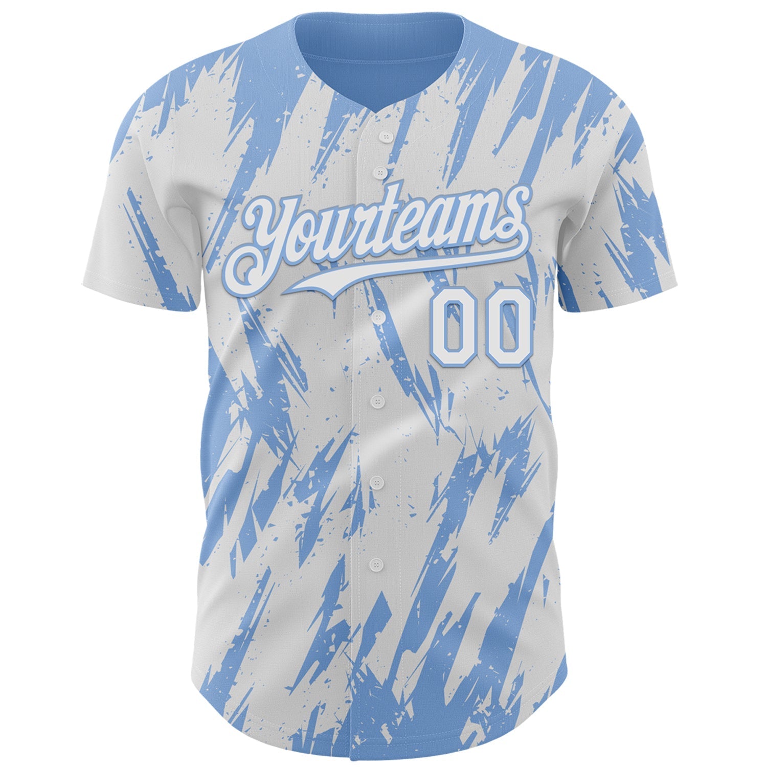 Custom White Light Blue Splatter Torn Sharp Brush Stroke Authentic Baseball Jersey baseball jersey product view 2