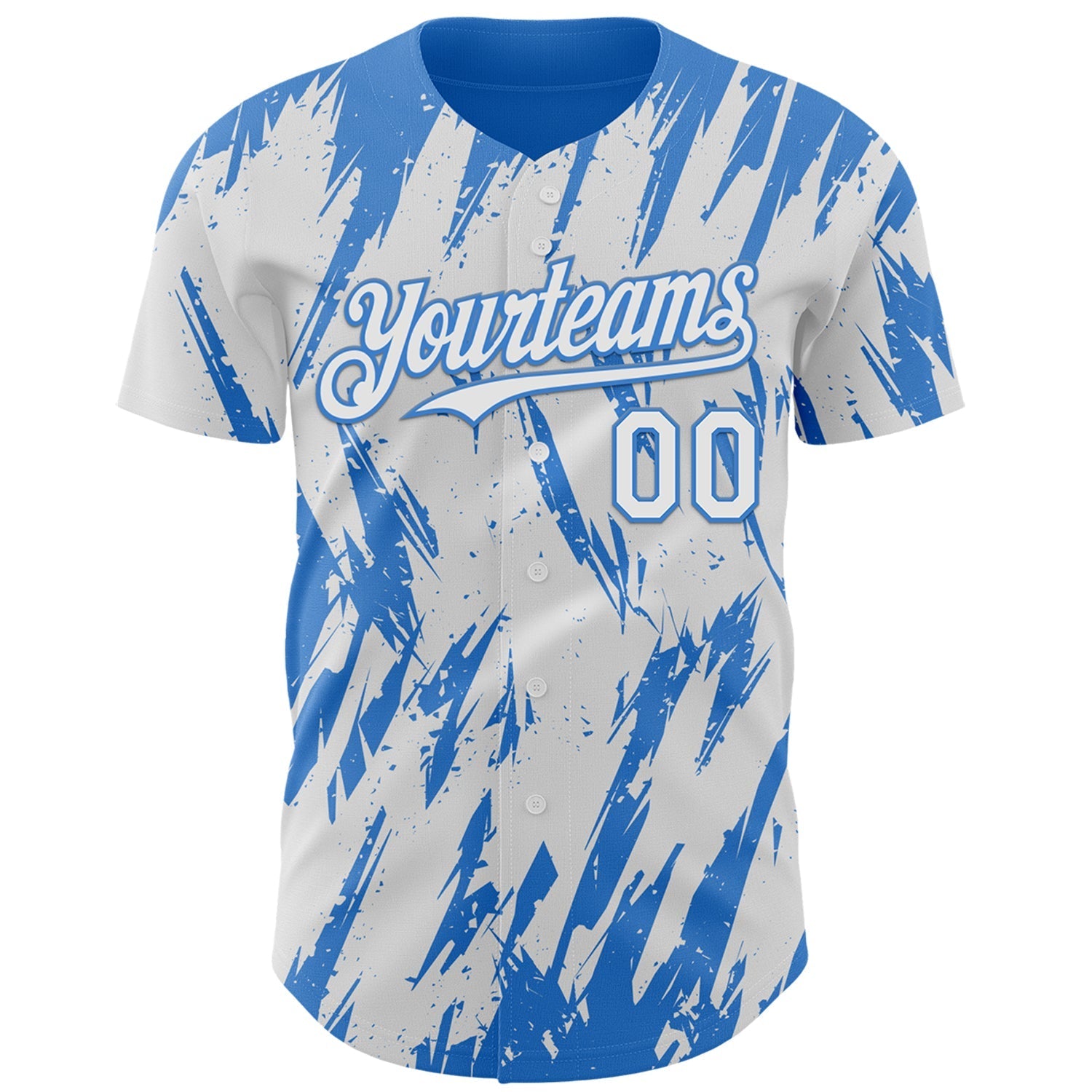 Custom White Powder Blue Splatter Torn Sharp Brush Stroke Authentic Baseball Jersey baseball jersey product view 2