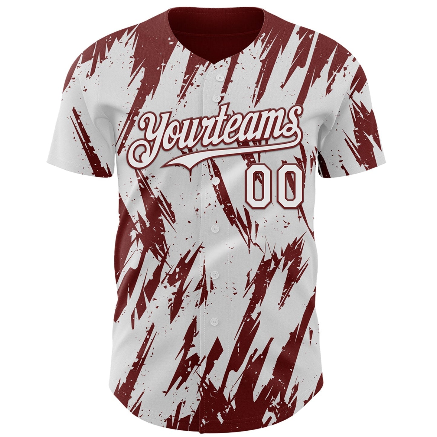 Custom White Burgundy Splatter Torn Sharp Brush Stroke Authentic Baseball Jersey baseball jersey product view 2