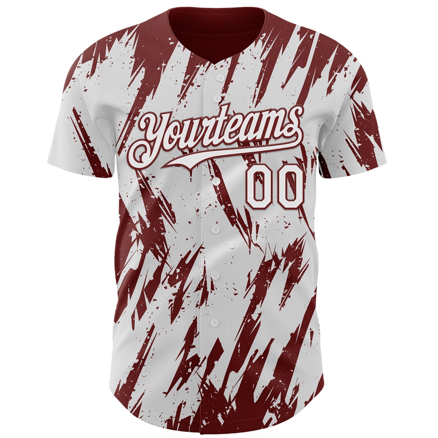 Custom White Burgundy Splatter Torn Sharp Brush Stroke Authentic Baseball Jersey baseball jersey product view 2