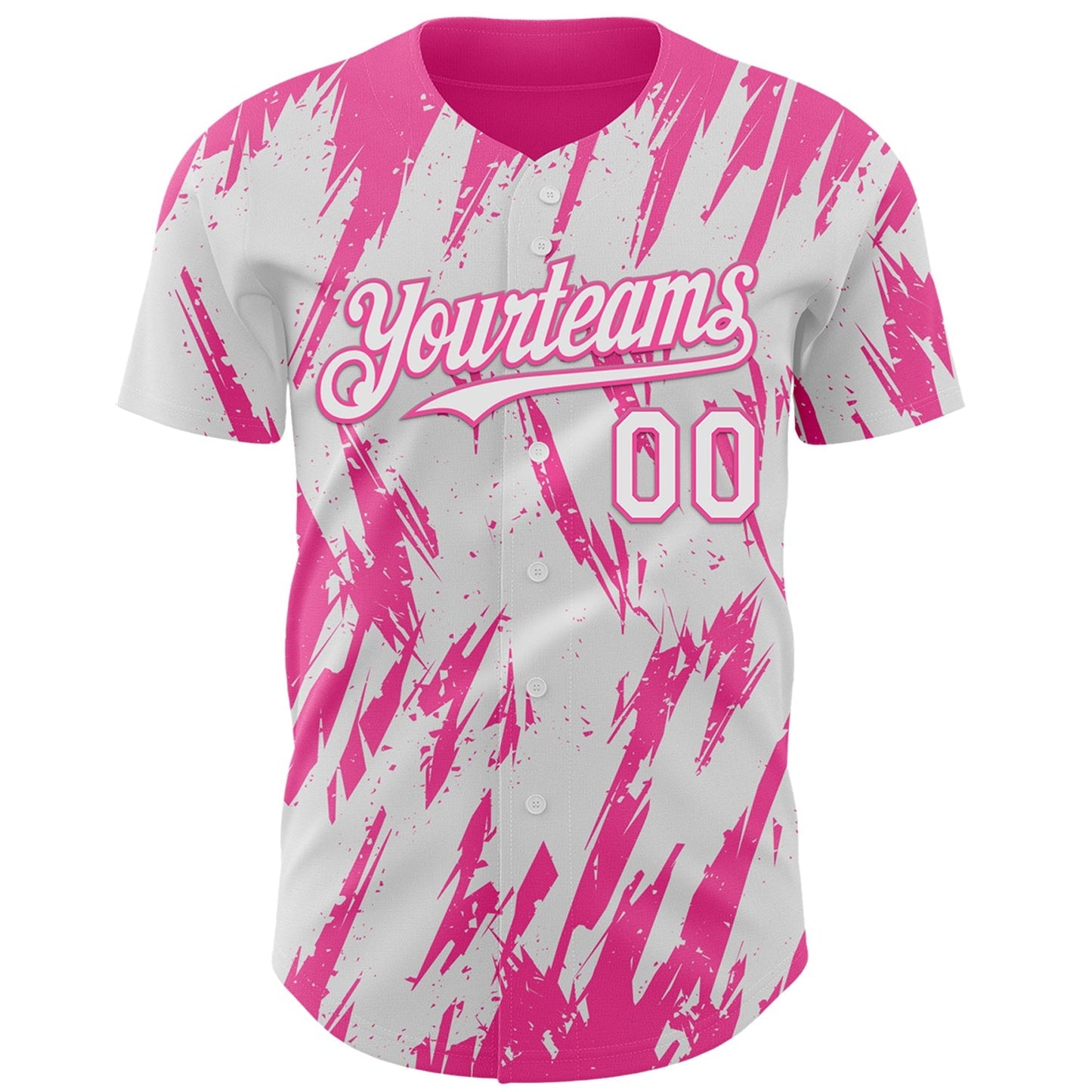 Custom White Pink Splatter Torn Sharp Brush Stroke Authentic Baseball Jersey baseball jersey product view 2