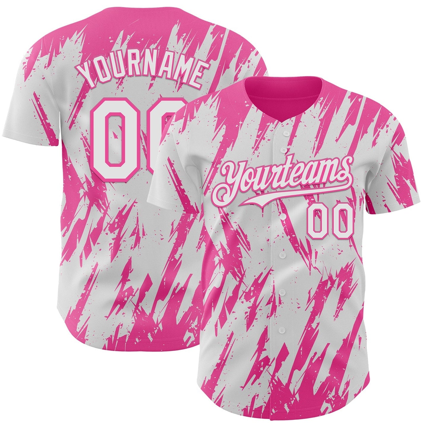 Custom White Pink Splatter Torn Sharp Brush Stroke Authentic Baseball Jersey baseball jersey product view 1
