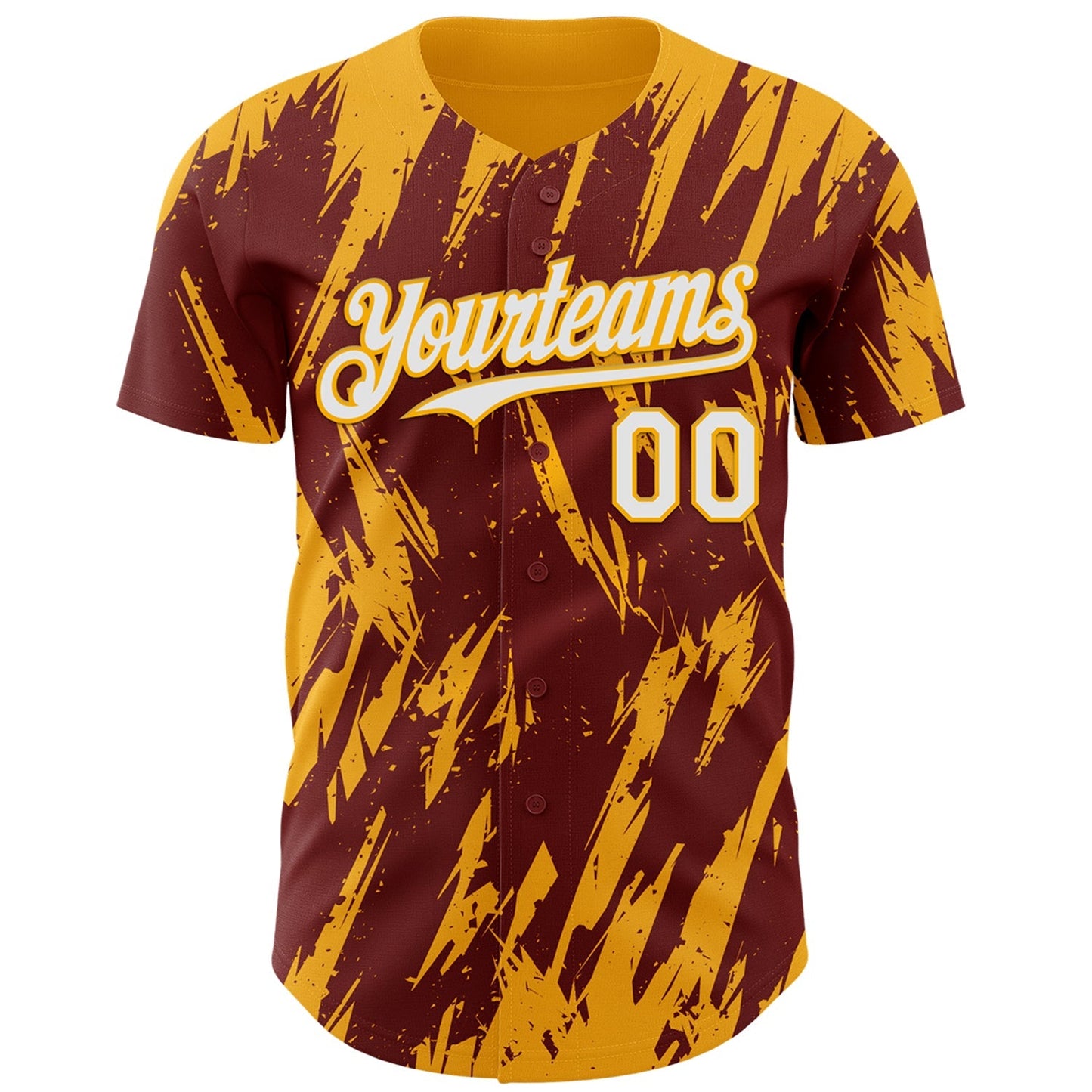 Custom Burgundy White-Gold Splatter Torn Sharp Brush Stroke Authentic Baseball Jersey baseball jersey product view 2
