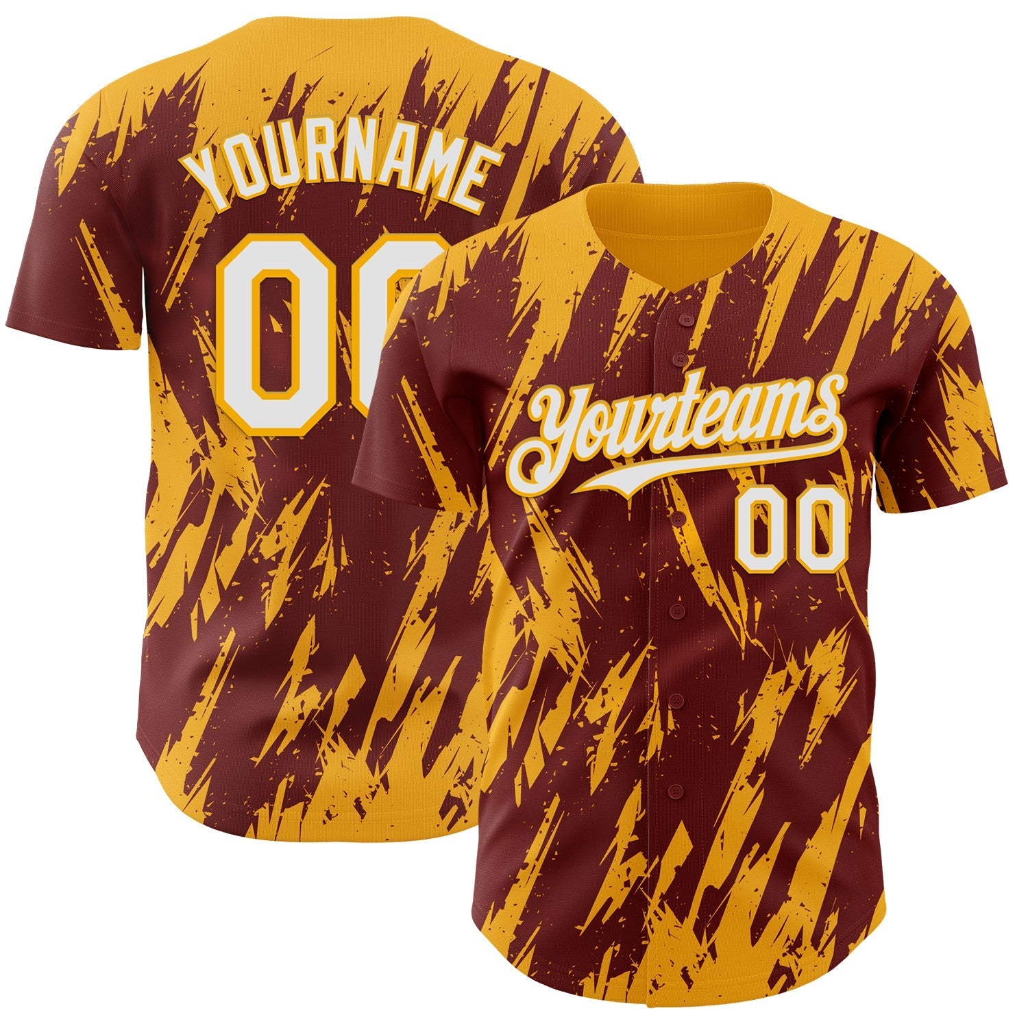 Custom Burgundy White-Gold Splatter Torn Sharp Brush Stroke Authentic Baseball Jersey baseball jersey product view 1