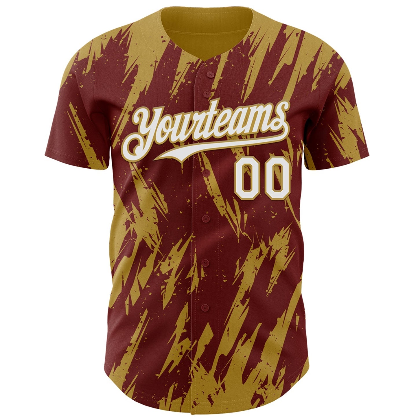 Custom Burgundy White-Old Gold Splatter Torn Sharp Brush Stroke Authentic Baseball Jersey baseball jersey product view 2