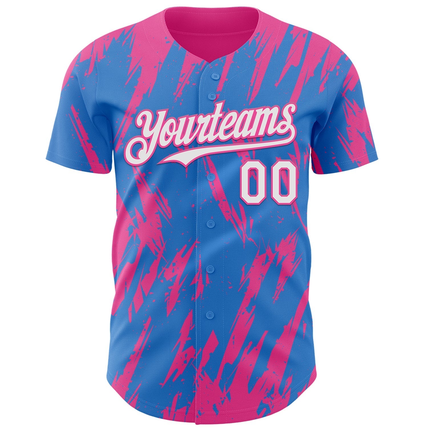 Custom Powder Blue White-Pink Splatter Torn Sharp Brush Stroke Authentic Baseball Jersey baseball jersey product view 2