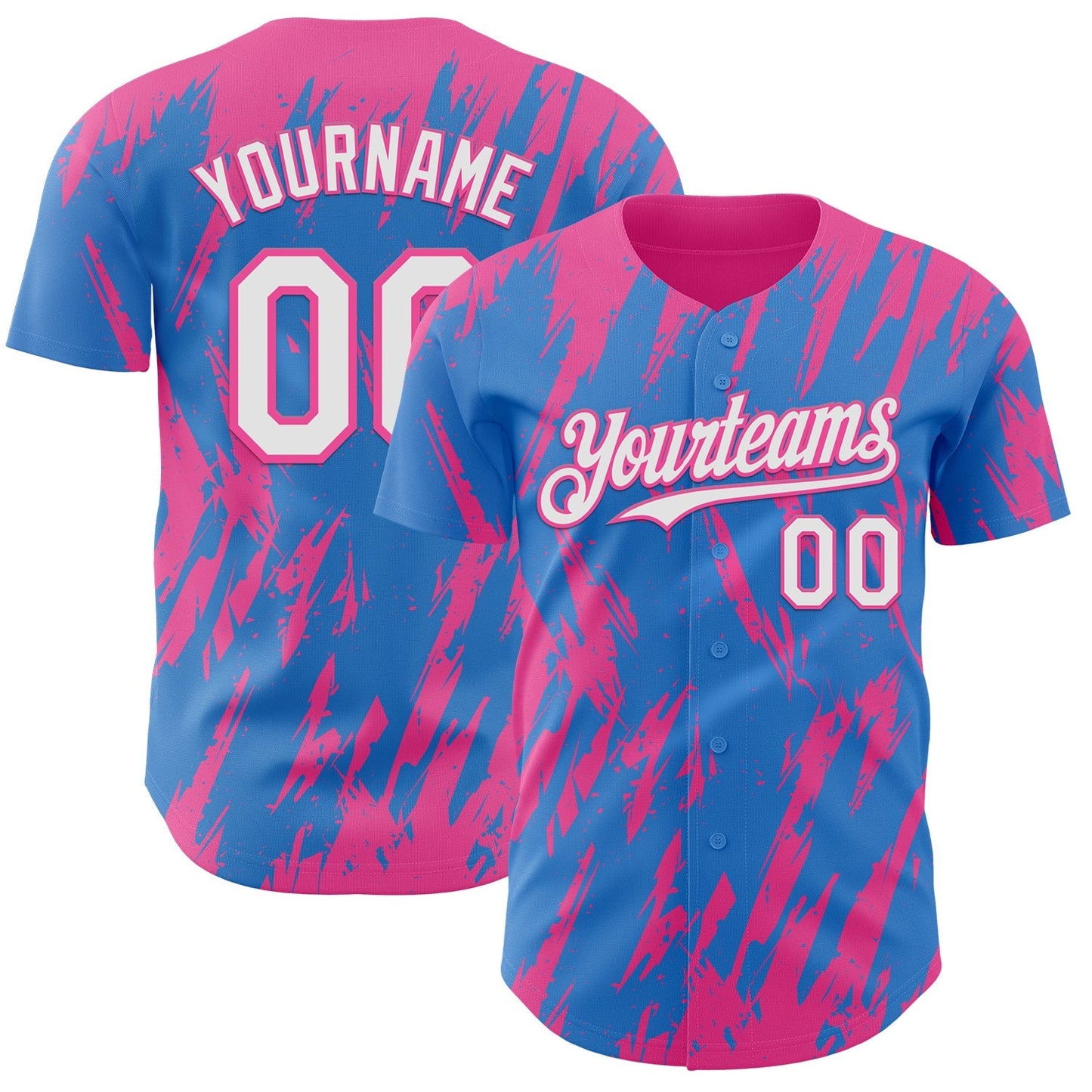 Custom Powder Blue White-Pink Splatter Torn Sharp Brush Stroke Authentic Baseball Jersey baseball jersey product view 1