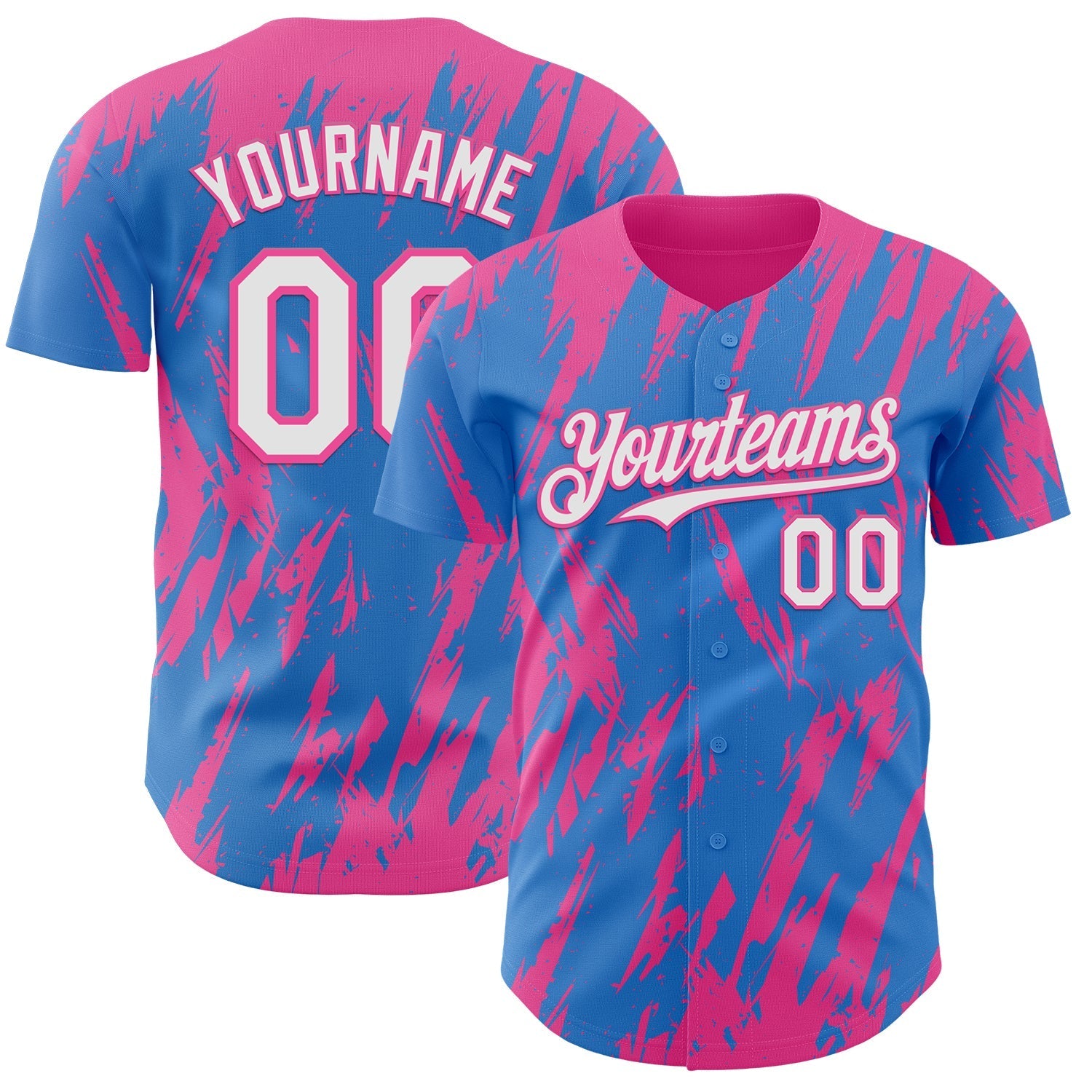 Custom Powder Blue White-Pink Splatter Torn Sharp Brush Stroke Authentic Baseball Jersey baseball jersey product view 1