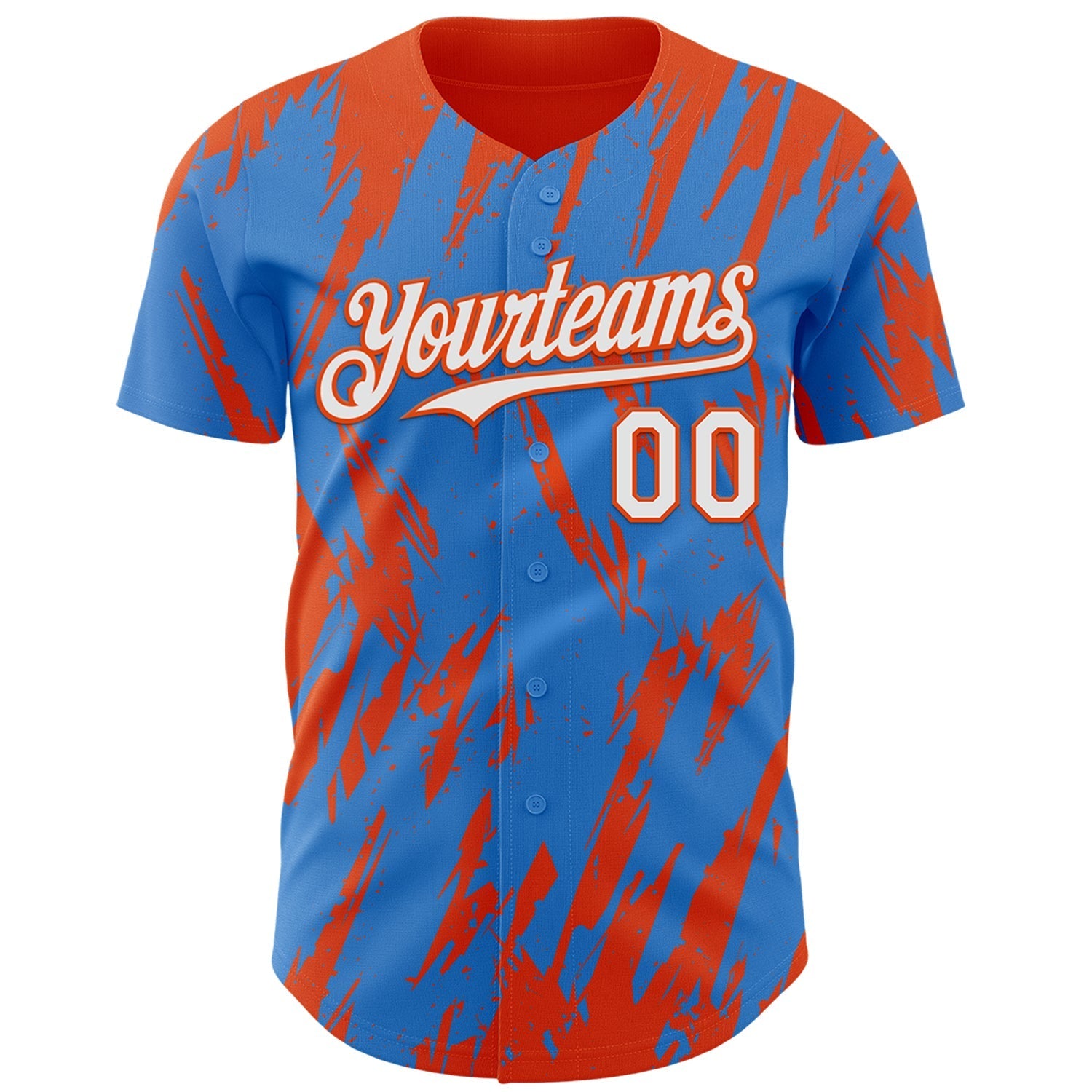 Custom Powder Blue White-Orange Splatter Torn Sharp Brush Stroke Authentic Baseball Jersey baseball jersey product view 2