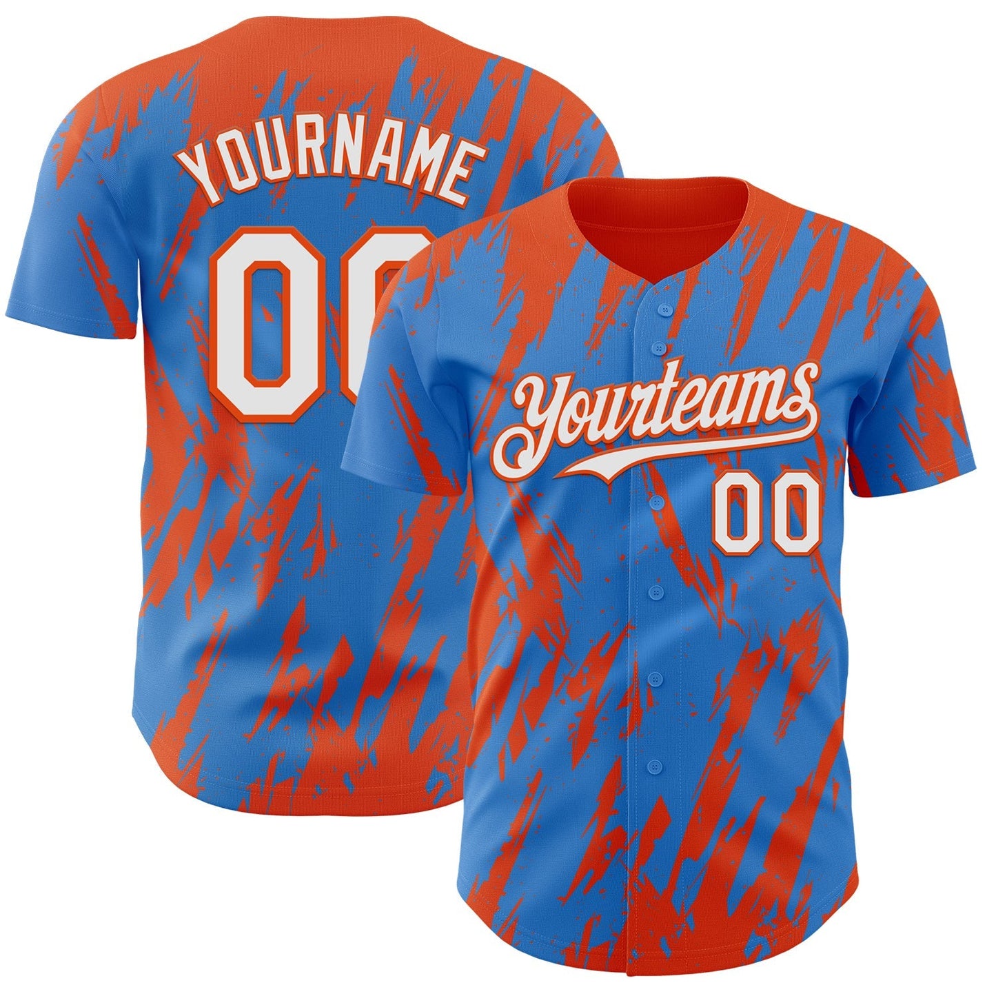 Custom Powder Blue White-Orange Splatter Torn Sharp Brush Stroke Authentic Baseball Jersey baseball jersey product view 1