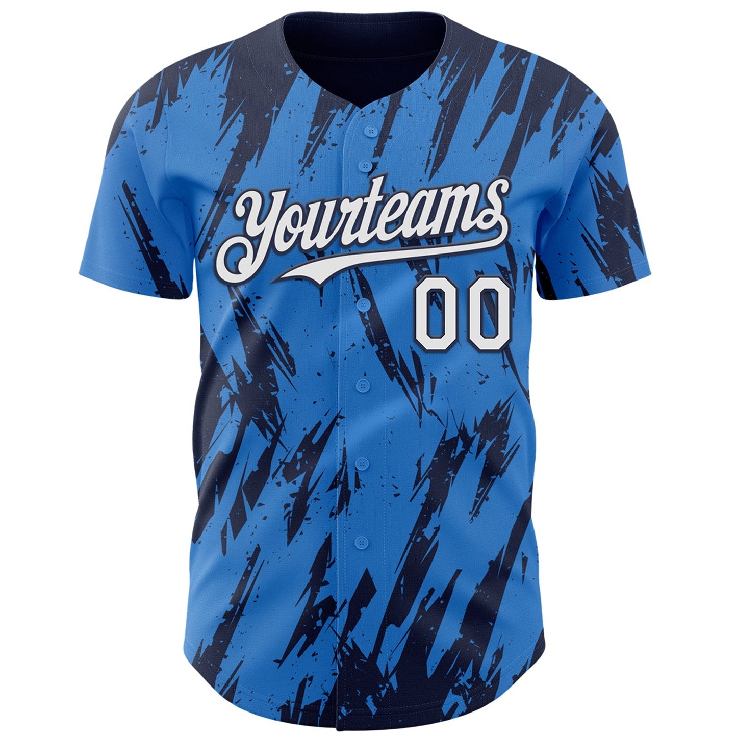 Custom Powder Blue White-Navy Splatter Torn Sharp Brush Stroke Authentic Baseball Jersey baseball jersey product view 2