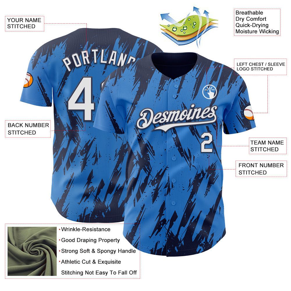 Custom Powder Blue White-Navy Splatter Torn Sharp Brush Stroke Authentic Baseball Jersey baseball jersey product view 3