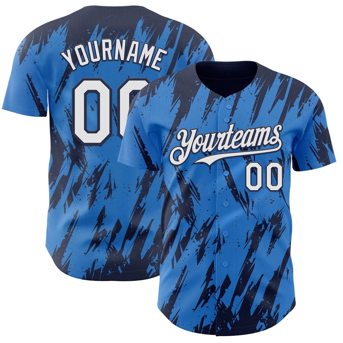 Custom Powder Blue White-Navy Splatter Torn Sharp Brush Stroke Authentic Baseball Jersey baseball jersey product view 1