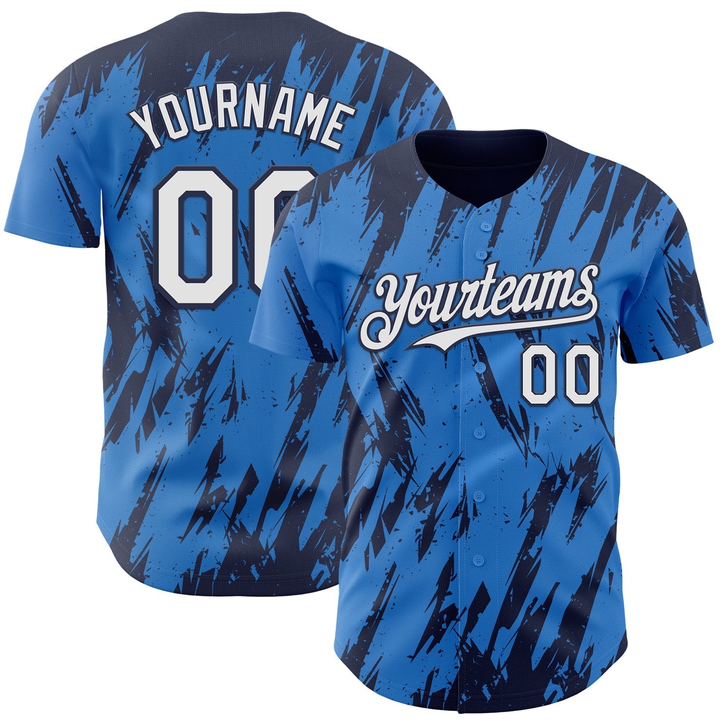 Custom Powder Blue White-Navy Splatter Torn Sharp Brush Stroke Authentic Baseball Jersey baseball jersey product view 1