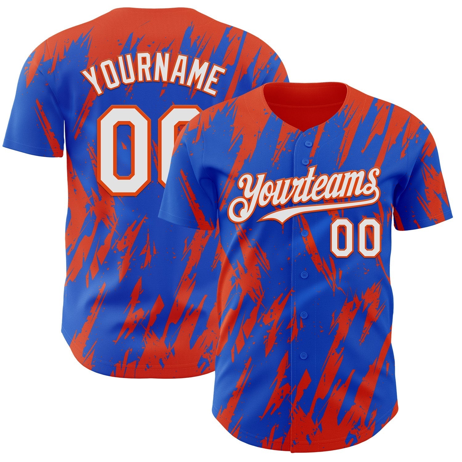 Custom Thunder Blue White-Orange Splatter Torn Sharp Brush Stroke Authentic Baseball Jersey baseball jersey product view 1