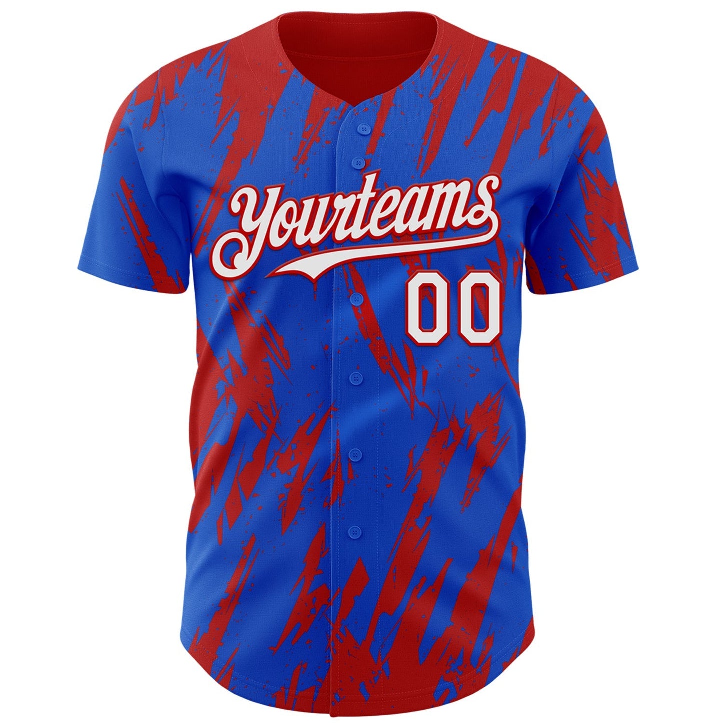 Custom Thunder Blue White-Red Splatter Torn Sharp Brush Stroke Authentic Baseball Jersey baseball jersey product view 2