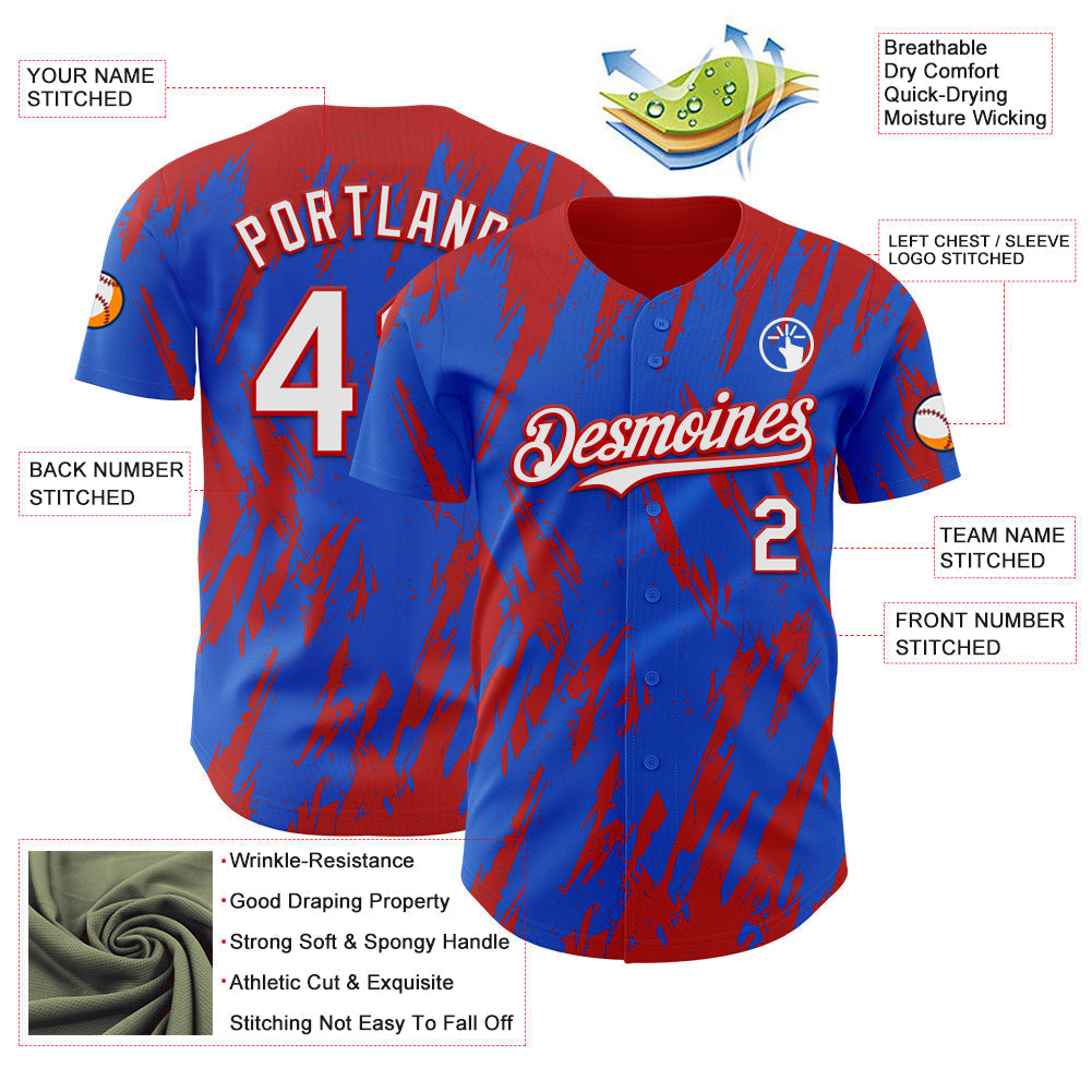 Custom Thunder Blue White-Red Splatter Torn Sharp Brush Stroke Authentic Baseball Jersey baseball jersey product view 3