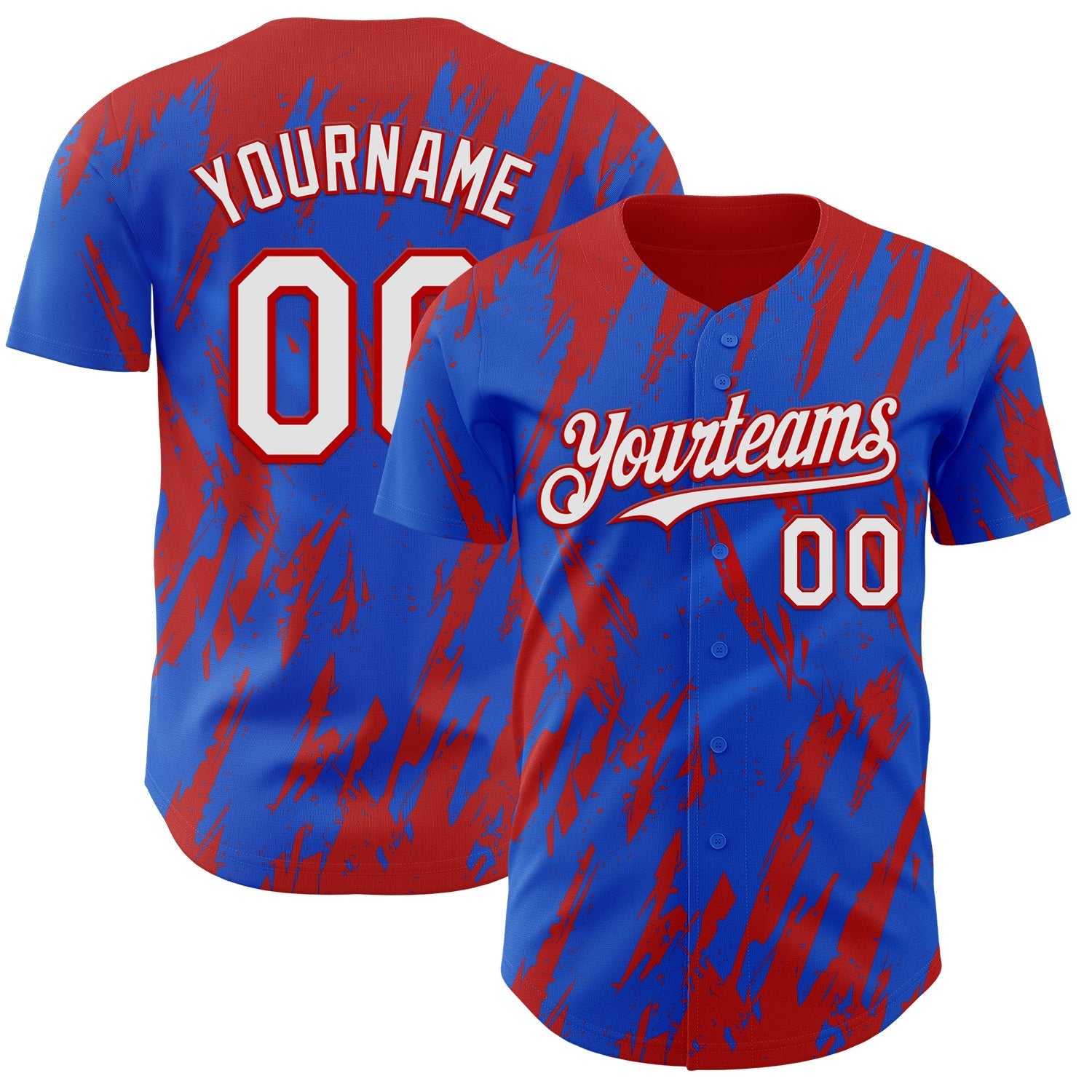 Custom Thunder Blue White-Red Splatter Torn Sharp Brush Stroke Authentic Baseball Jersey baseball jersey product view 1