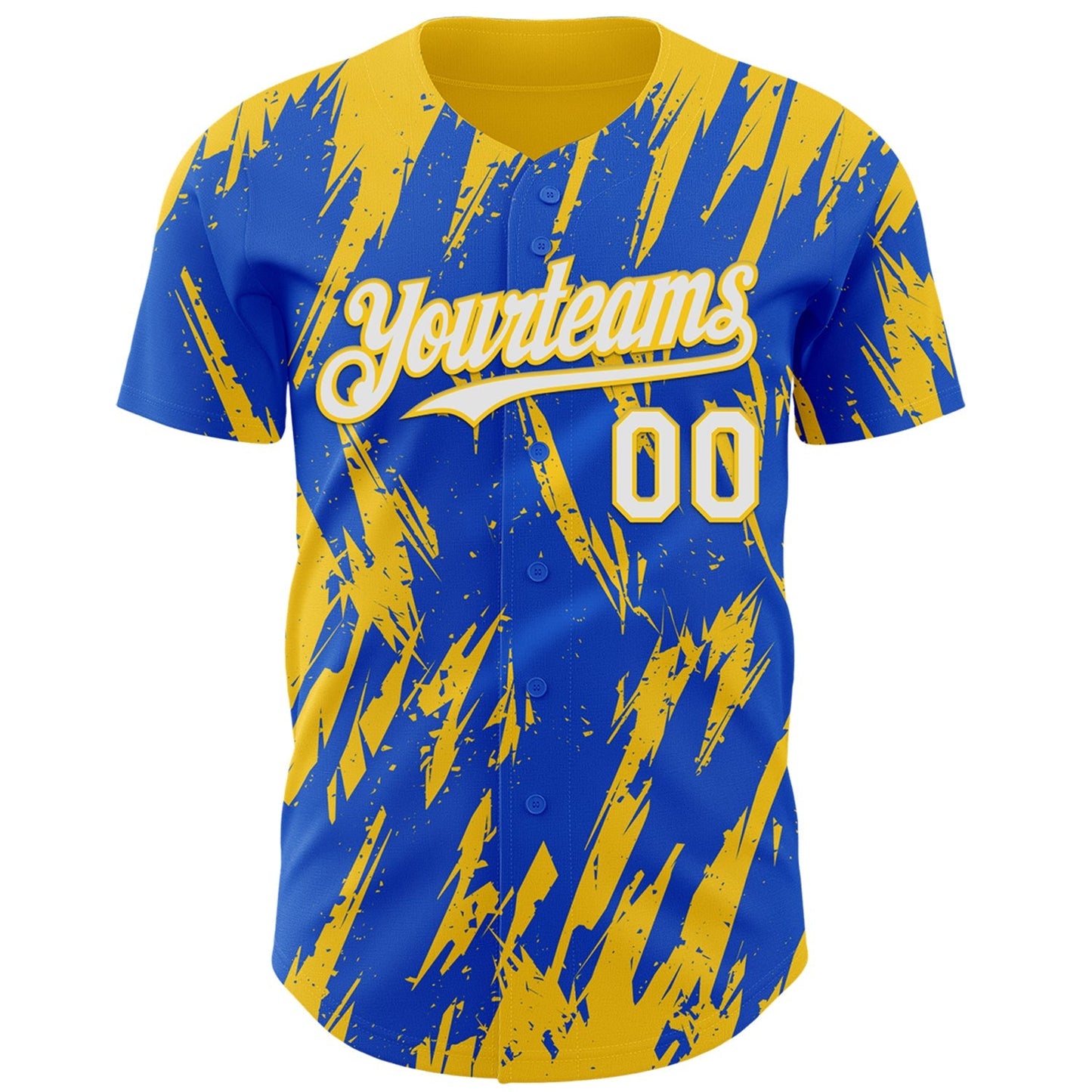 Custom Thunder Blue White-Yellow Splatter Torn Sharp Brush Stroke Authentic Baseball Jersey baseball jersey product view 2