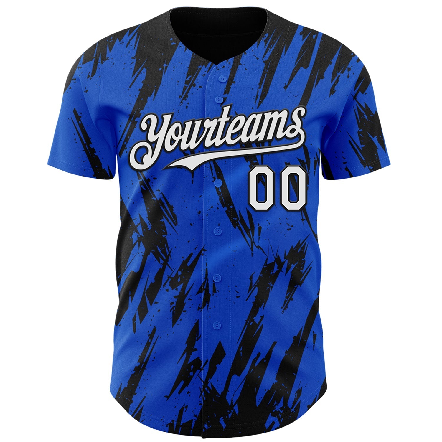 Custom Thunder Blue White-Black Splatter Torn Sharp Brush Stroke Authentic Baseball Jersey baseball jersey product view 2