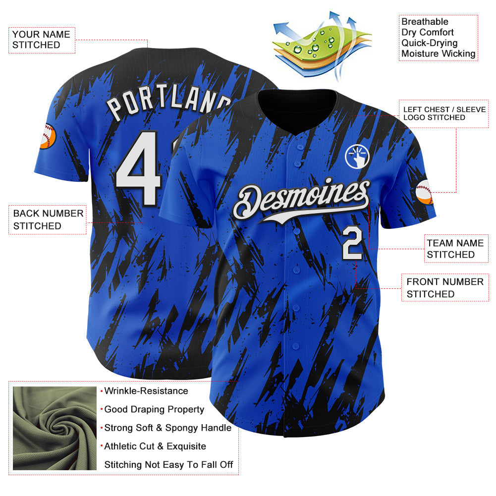 Custom Thunder Blue White-Black Splatter Torn Sharp Brush Stroke Authentic Baseball Jersey baseball jersey product view 3