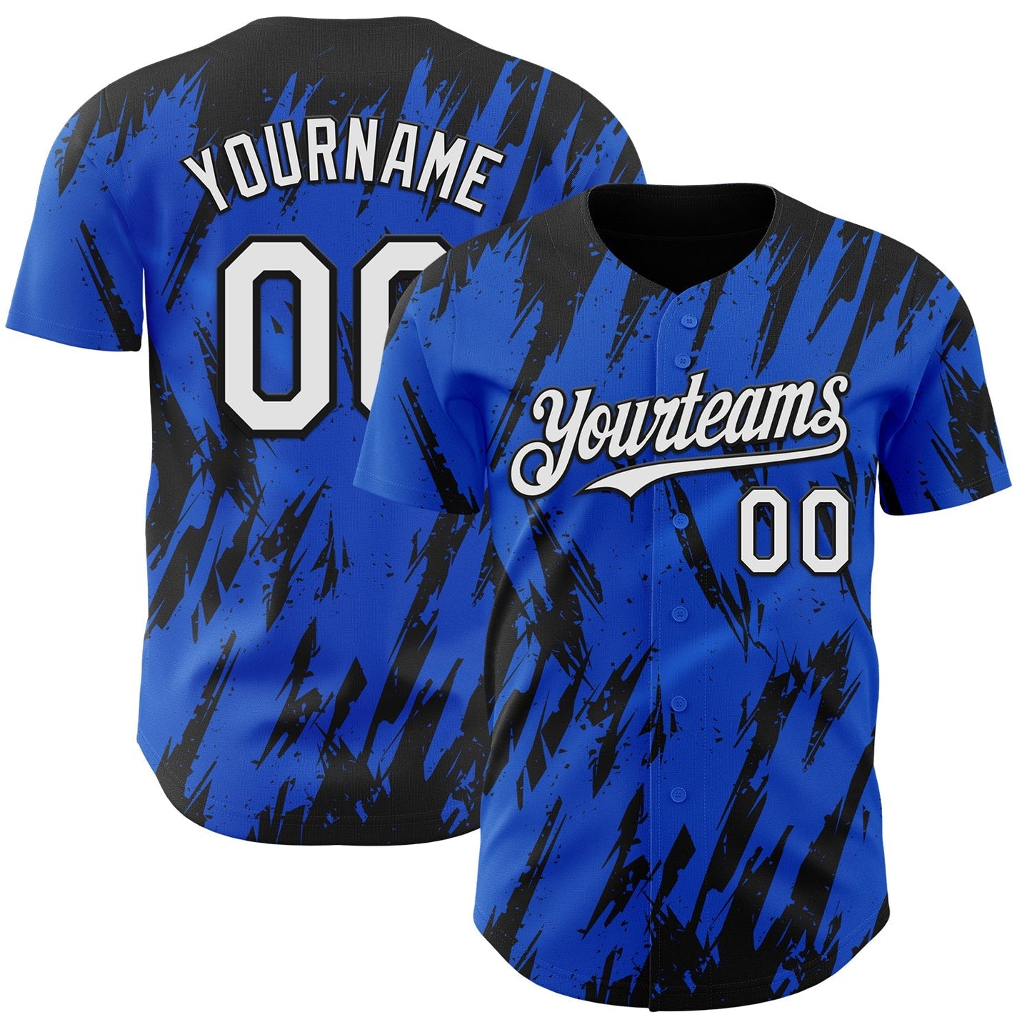 Custom Thunder Blue White-Black Splatter Torn Sharp Brush Stroke Authentic Baseball Jersey baseball jersey product view 1