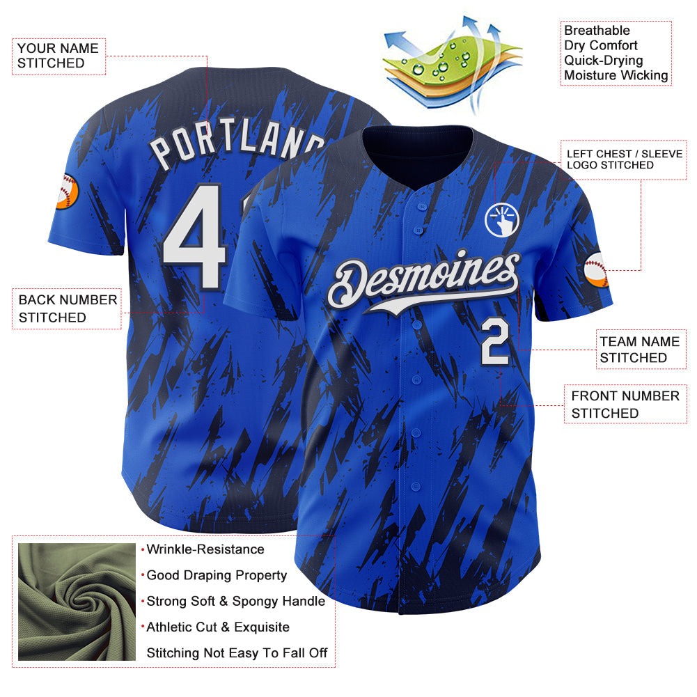 Custom Thunder Blue White-Navy Splatter Torn Sharp Brush Stroke Authentic Baseball Jersey baseball jersey product view 3