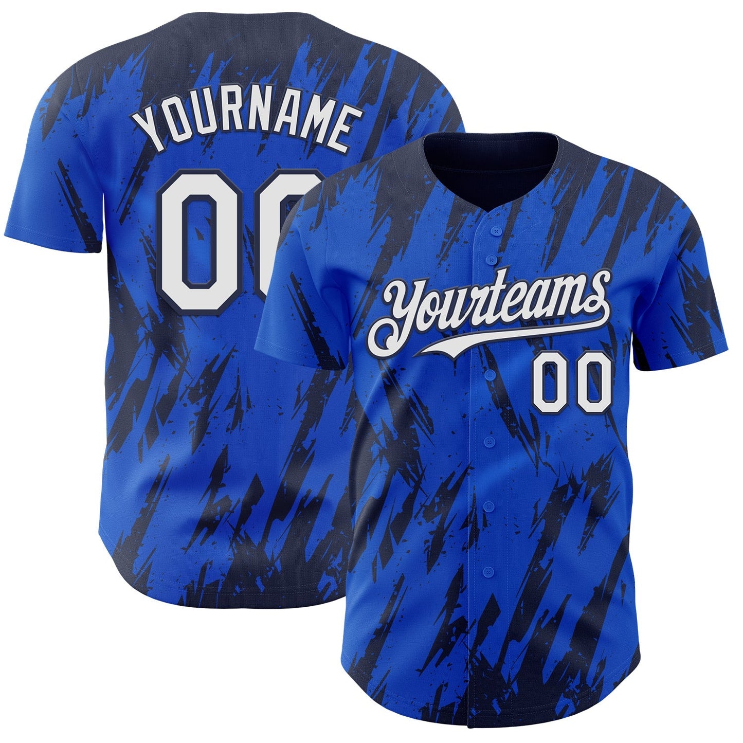 Custom Thunder Blue White-Navy Splatter Torn Sharp Brush Stroke Authentic Baseball Jersey baseball jersey product view 1