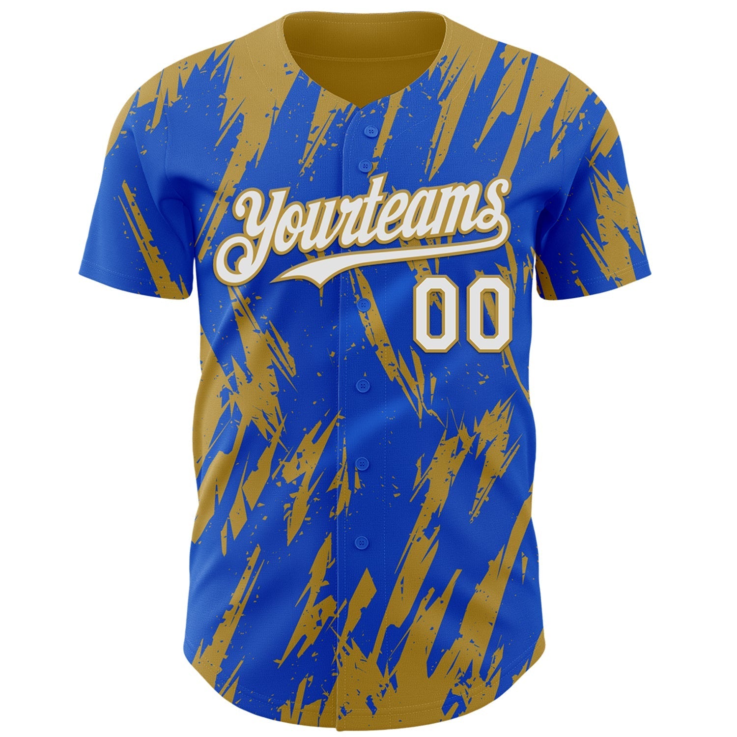 Custom Thunder Blue White-Old Gold Splatter Torn Sharp Brush Stroke Authentic Baseball Jersey baseball jersey product view 2