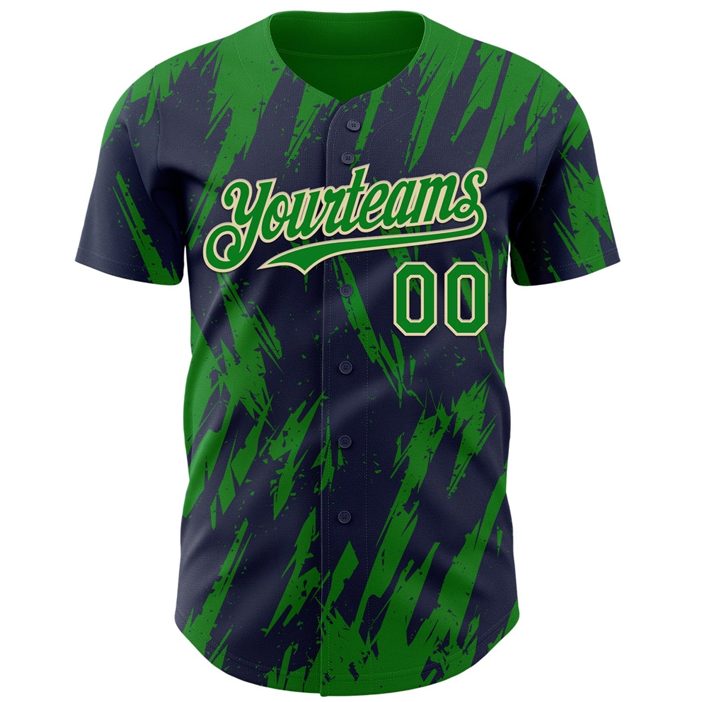Custom Navy Kelly Green-Cream Splatter Torn Sharp Brush Stroke Authentic Baseball Jersey baseball jersey product view 2