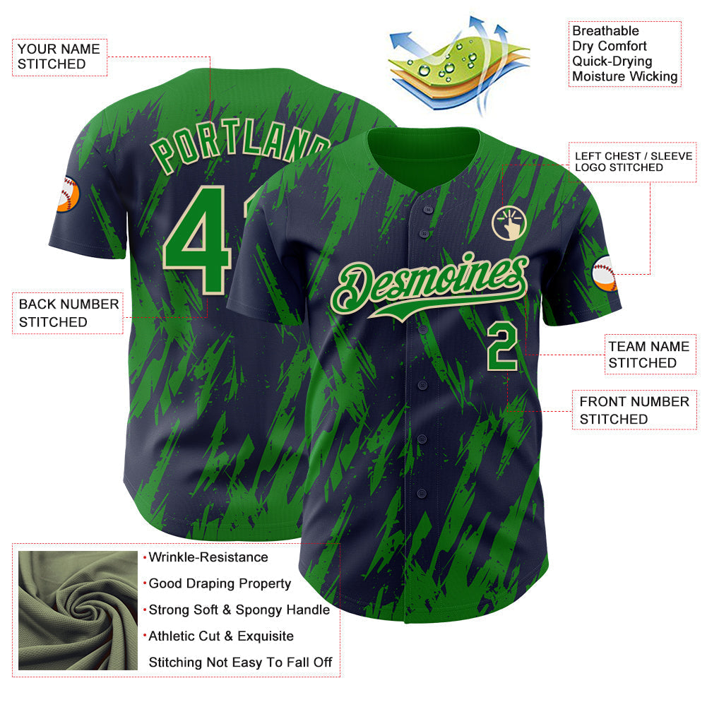 Custom Navy Kelly Green-Cream Splatter Torn Sharp Brush Stroke Authentic Baseball Jersey baseball jersey product view 3