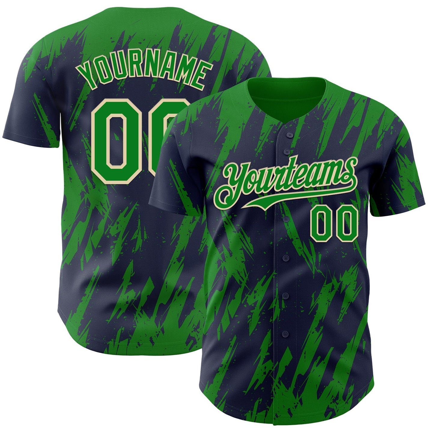 Custom Navy Kelly Green-Cream Splatter Torn Sharp Brush Stroke Authentic Baseball Jersey baseball jersey product view 1
