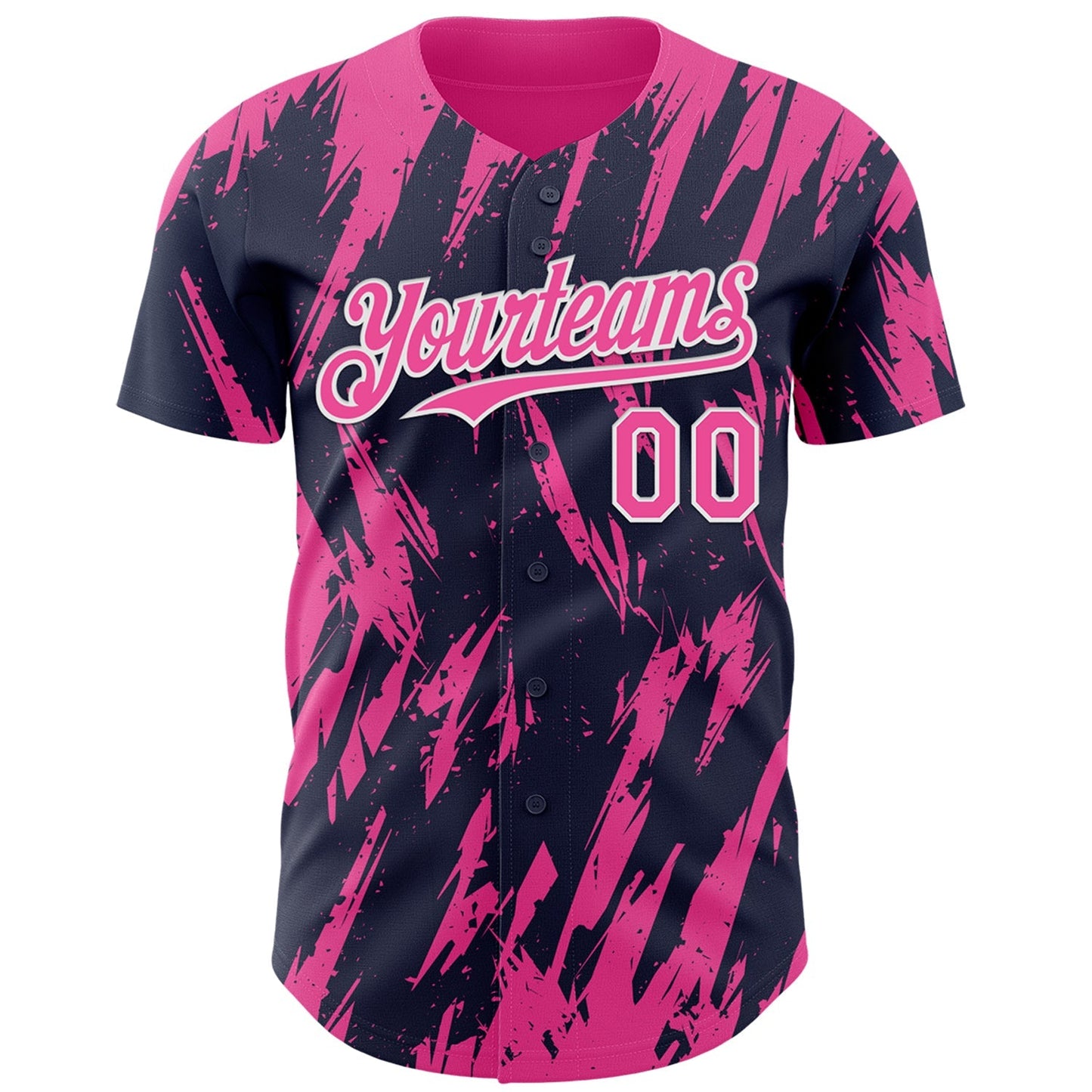 Custom Navy Pink-White Splatter Torn Sharp Brush Stroke Authentic Baseball Jersey baseball jersey product view 2