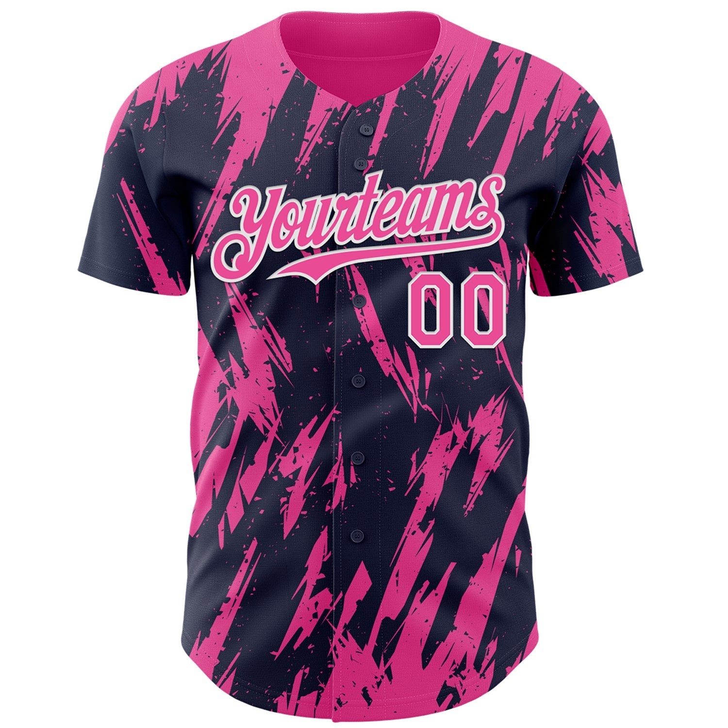 Custom Navy Pink-White Splatter Torn Sharp Brush Stroke Authentic Baseball Jersey baseball jersey product view 2