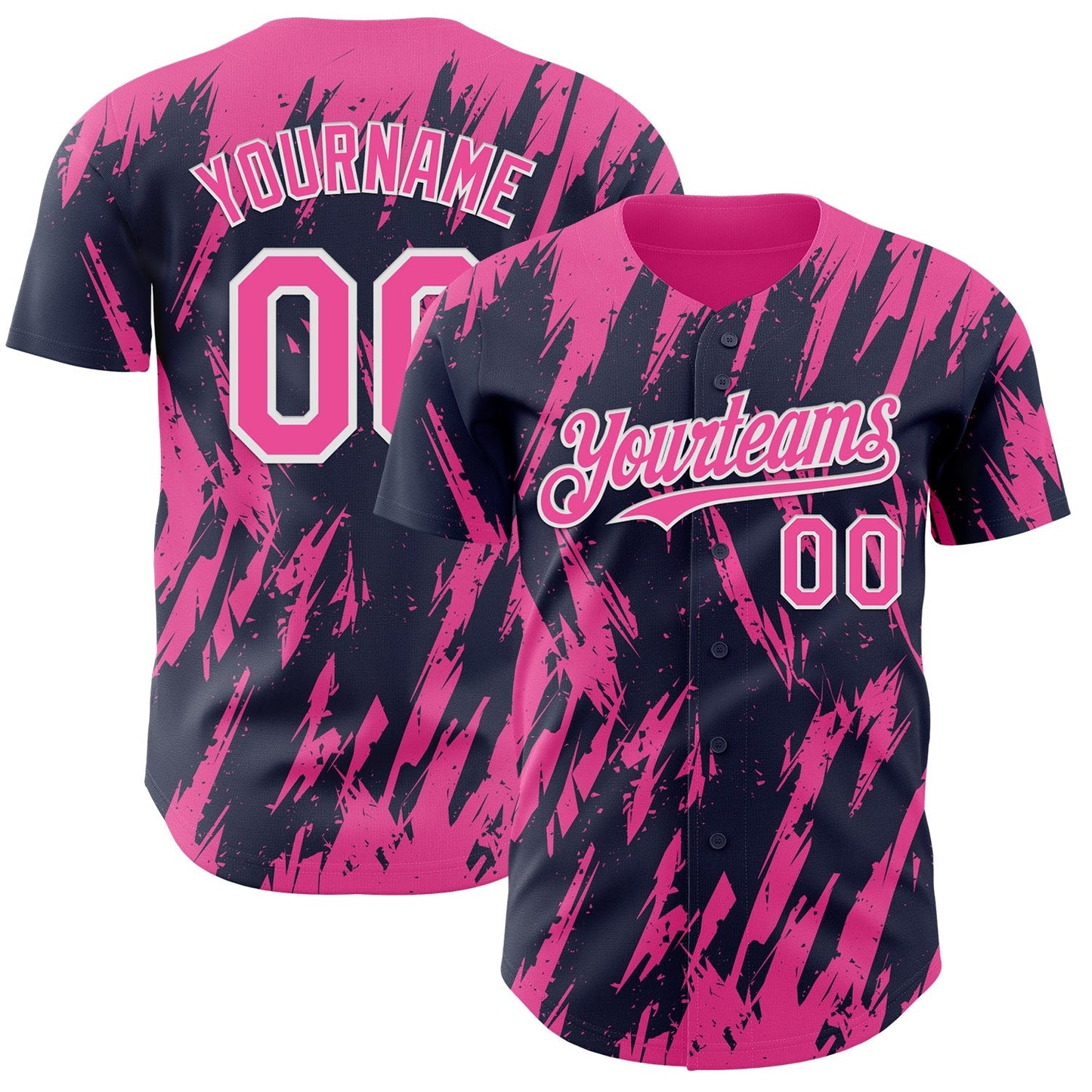Custom Navy Pink-White Splatter Torn Sharp Brush Stroke Authentic Baseball Jersey baseball jersey product view 1