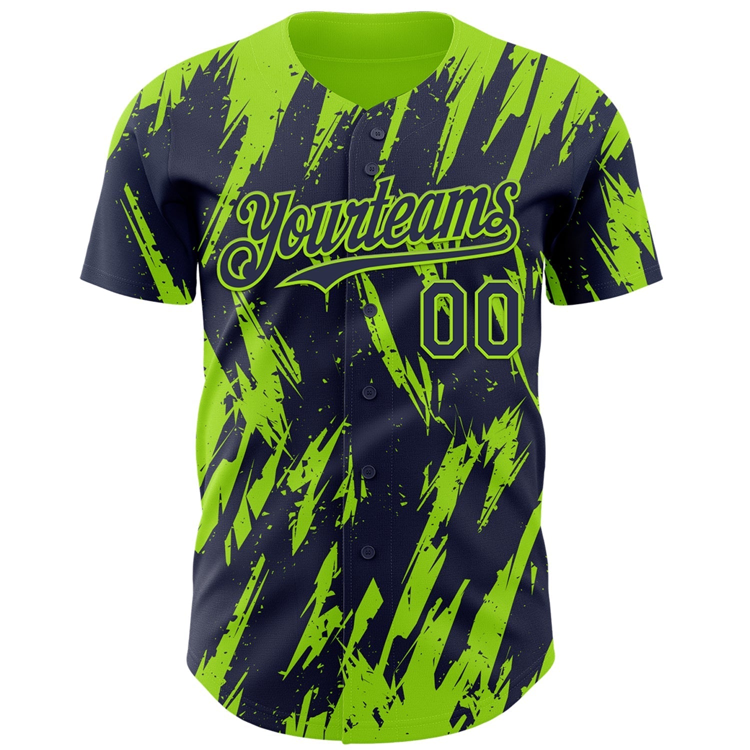 Custom Navy Neon Green Splatter Torn Sharp Brush Stroke Authentic Baseball Jersey baseball jersey product view 2