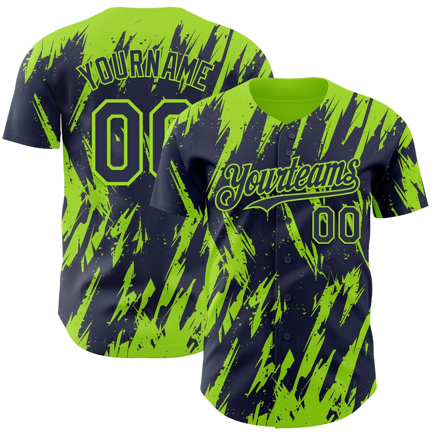 Custom Navy Neon Green Splatter Torn Sharp Brush Stroke Authentic Baseball Jersey baseball jersey product view 1