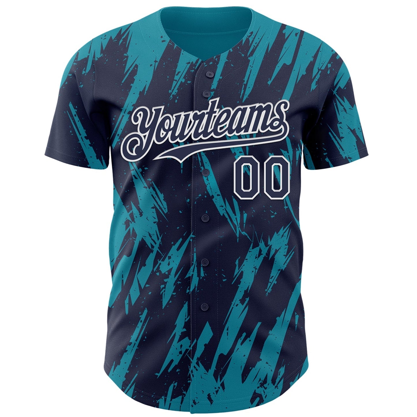 Custom Navy White-Teal Splatter Torn Sharp Brush Stroke Authentic Baseball Jersey baseball jersey product view 2